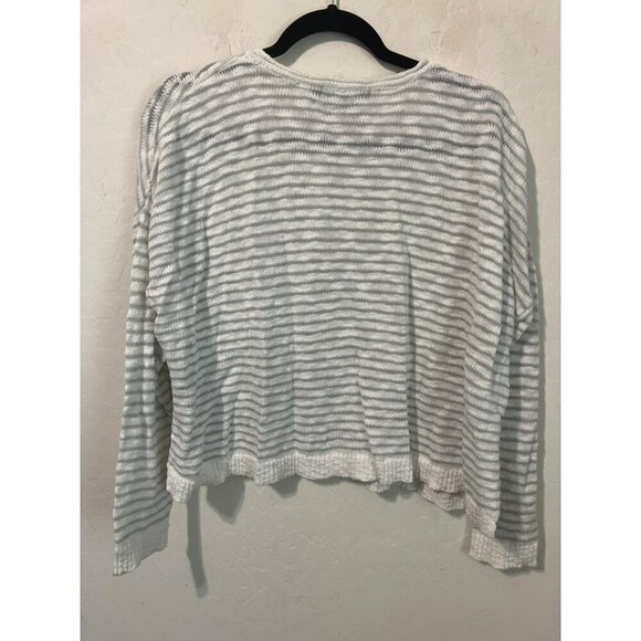 Willow XL Grey and White Cardigan Wood Buttons Slub Cotton Button Up Sweater - Picture 4 of 7